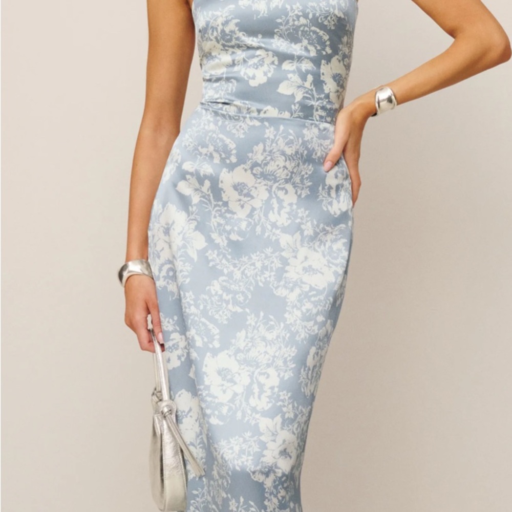 Reformation Frankie Silk Dress Blue Floral – Size 6